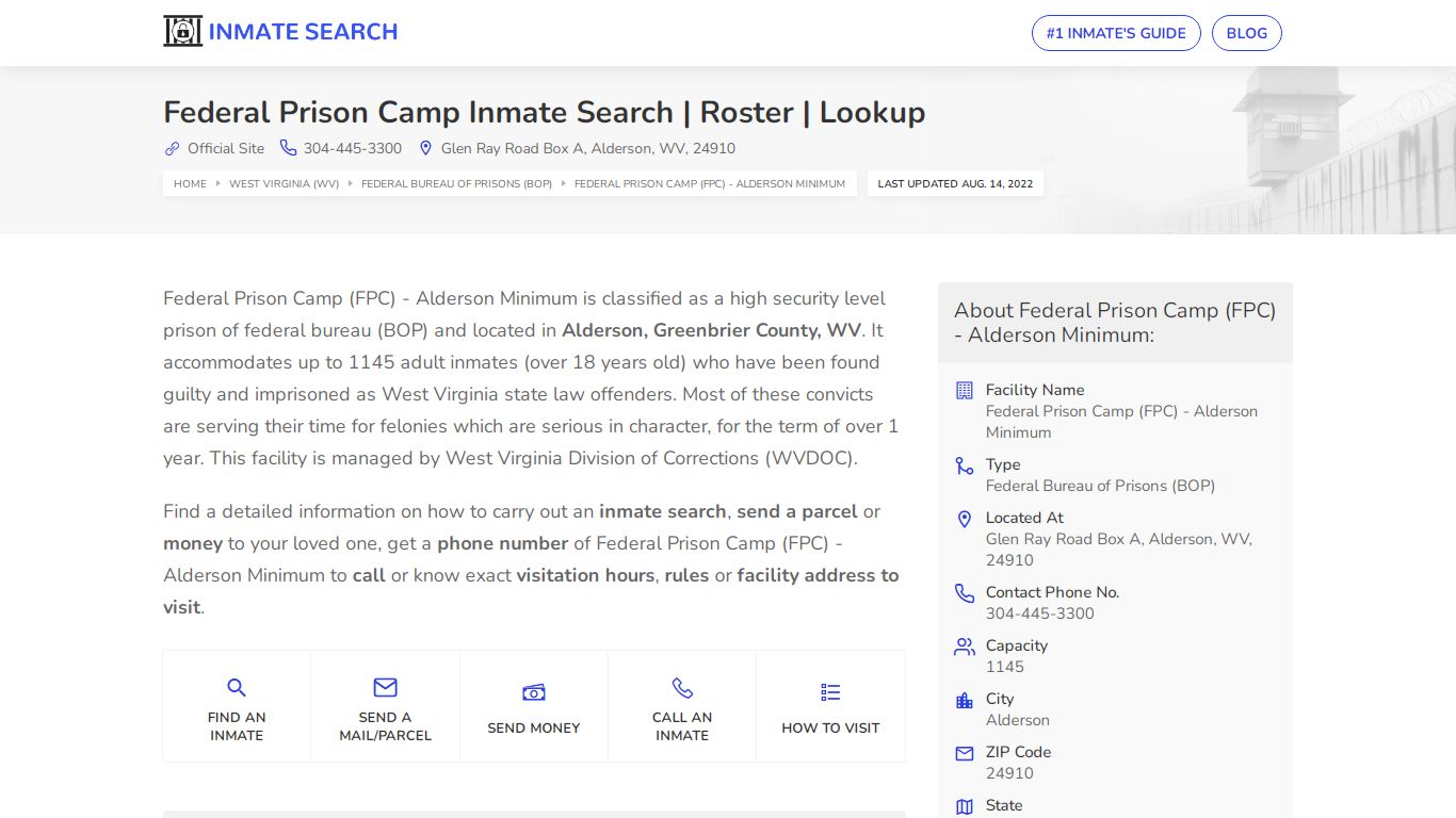 Federal Prison Camp Inmate Search | Roster | Lookup